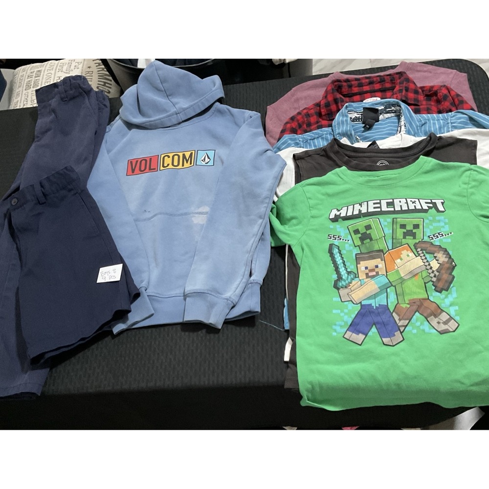 Mixed Brands Outfit Lot Boys 8 Volcom Minecraft Hoodie Shirts Pants Shorts 9pc